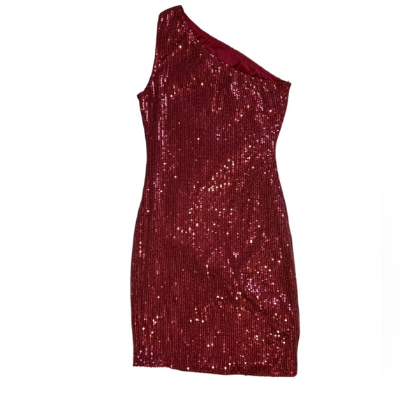 Gorgeous burgundy sequin one-shoulder mini dress - Picture 4 of 4
